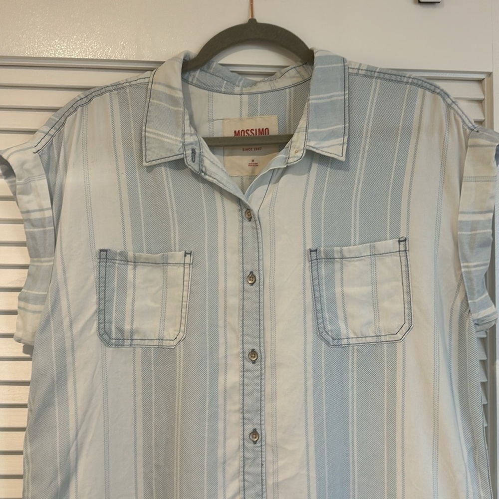 Relaxed fit short sleeve denim button up blouse